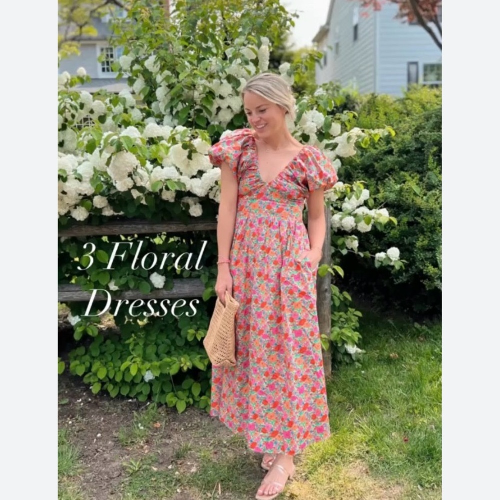 J. Crew Floral Midi Dress in Pink, Orange & Green - Picture 3 of 12